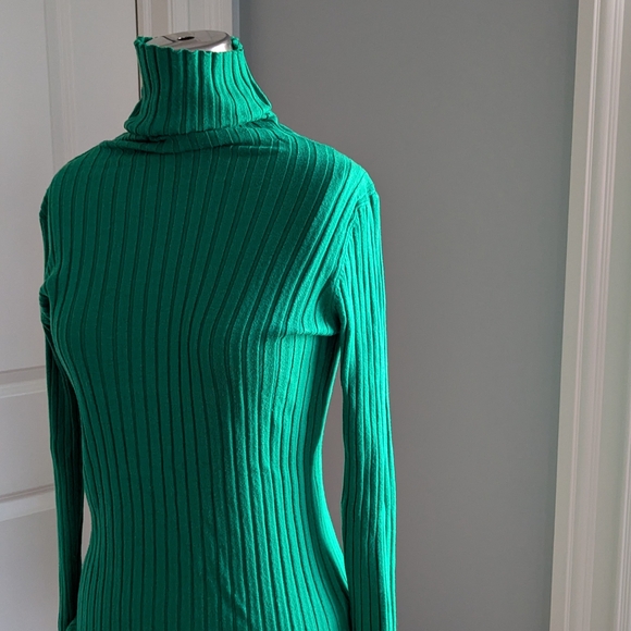 Green Ribbed Turtleneck Sweater - Picture 2 of 4